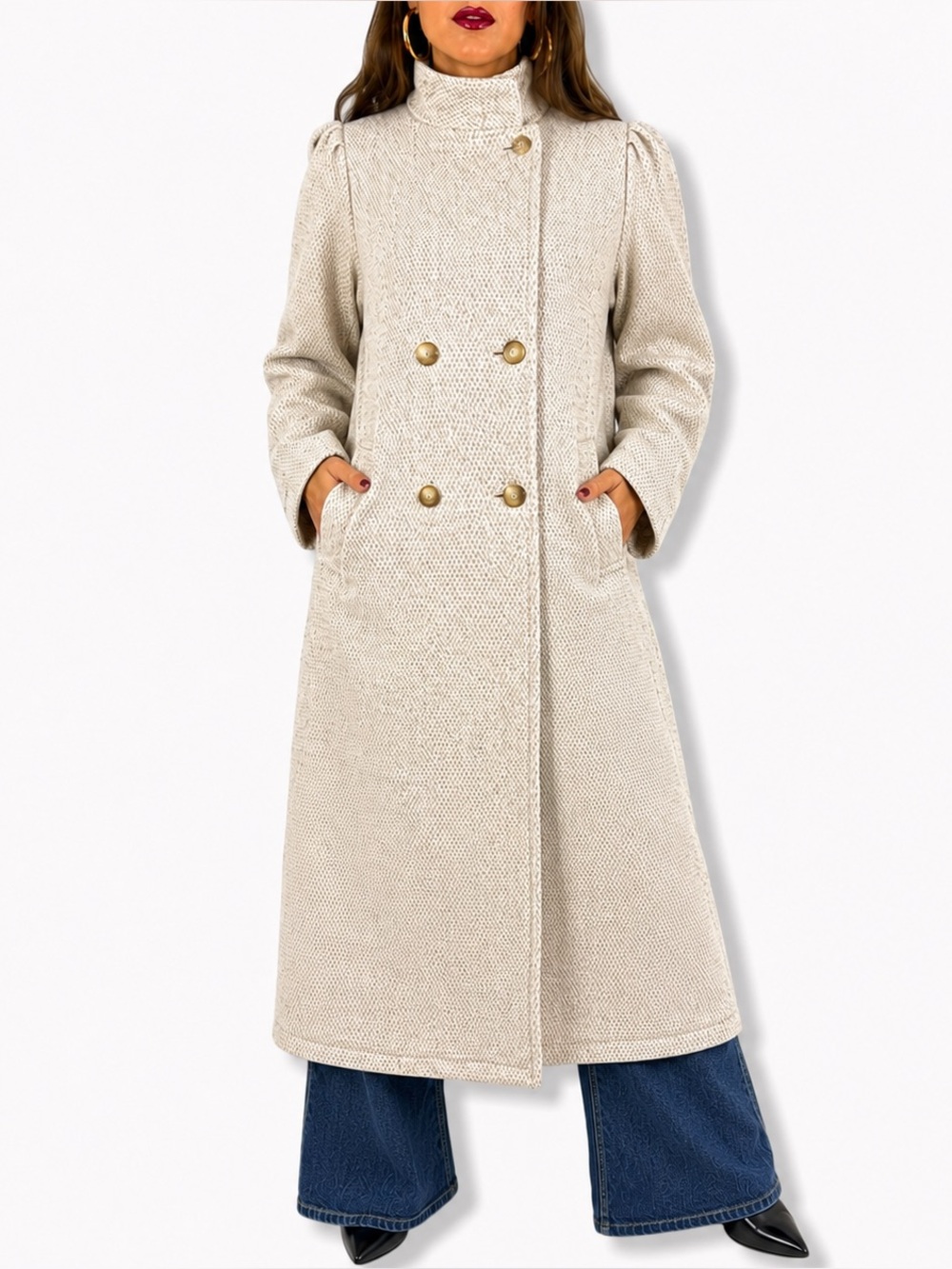 1970's beige wool long coat by STEPHANIE MATHEWS USA